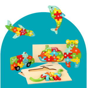 ألعاب ألغاز خشبية تعليمية ملونة